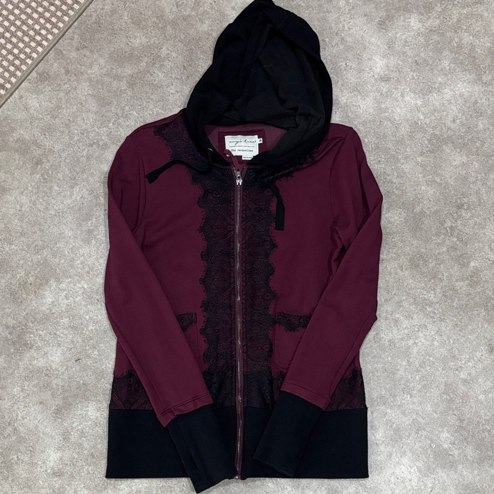 Burgundy and Black Lace Hoodie Evy’s Tree Jacqueline